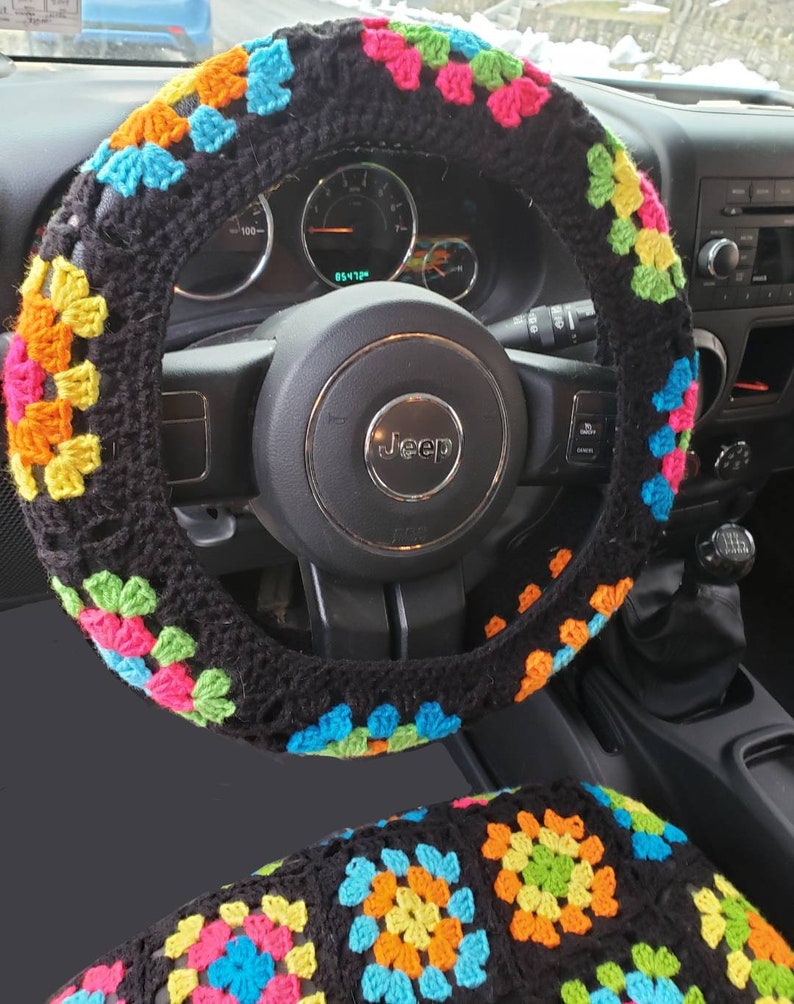 Granny Square Crochet Steering Wheel Cover Etsy