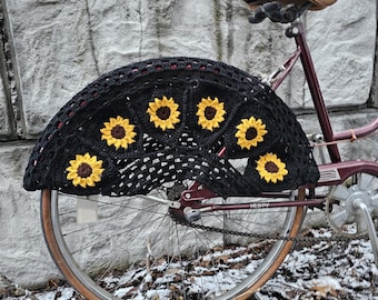 Rear Wheel - Sunflower Bike Skirt/Dress Guard - Bicycle Skirt/Dress Guard - Bike Spoke Guard