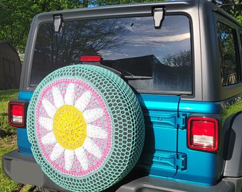 Big Daisy Crochet Spare Tire Cover