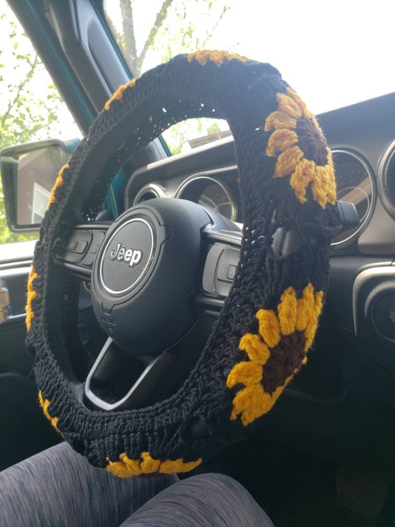 Sunflower Crochet Steering Wheel Cover image 7
