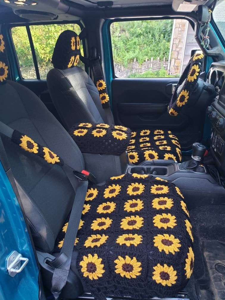 Sunflower Crochet Car Decoration Set 