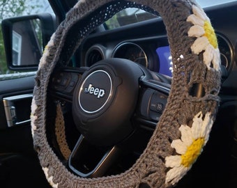  YDMZZB Crochet Daisy Steering Wheel Cover,Daisy Steering Wheel  Cover for Women,Car Steering,Cute Steering Wheel Cover (Steering Wheel Cover+2  Seatbelt Covers) : Automotive