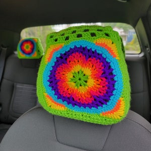 Bright Sophies Garden Crochet Headrest Covers image 5