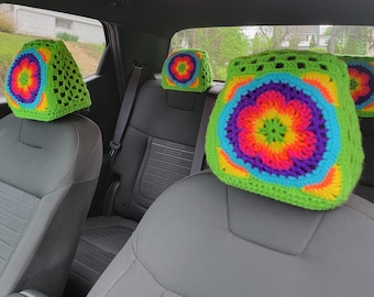 Bright Sophies Garden Crochet Headrest Covers