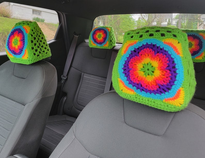 Bright Sophies Garden Crochet Headrest Covers image 1