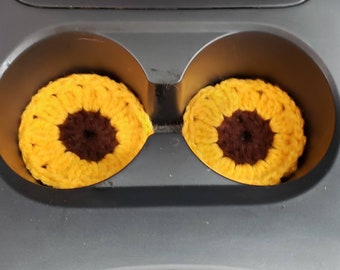 Sunflower Crochet Car Coasters - Set of 2