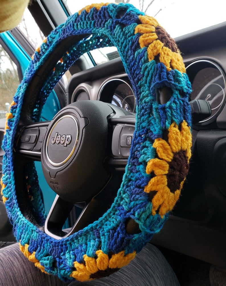 Sunflower Crochet Steering Wheel Cover image 9