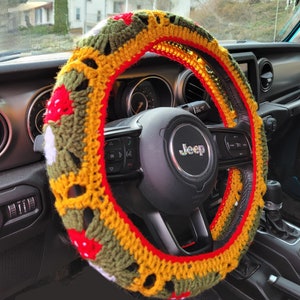 Mushroom Crochet Steering Wheel Cover