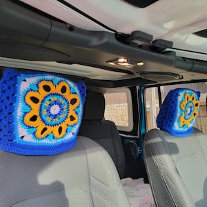 Sunny Flower Crochet Headrest Covers