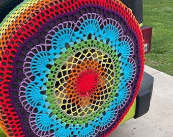 Funda para llanta de repuesto de crochet con tapete