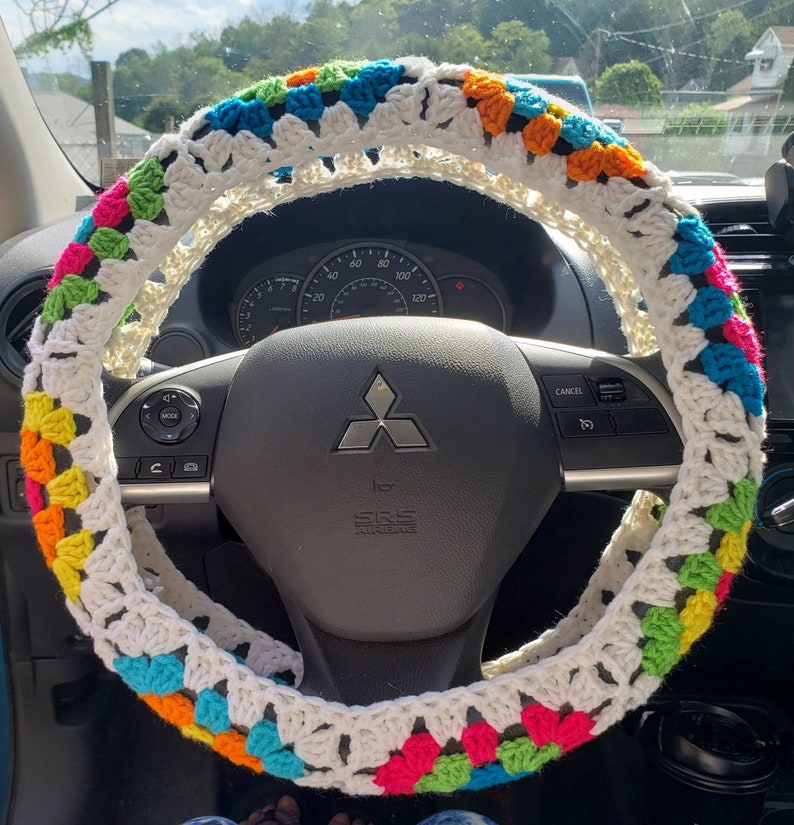 Granny Square Crochet Steering Wheel Cover Etsy