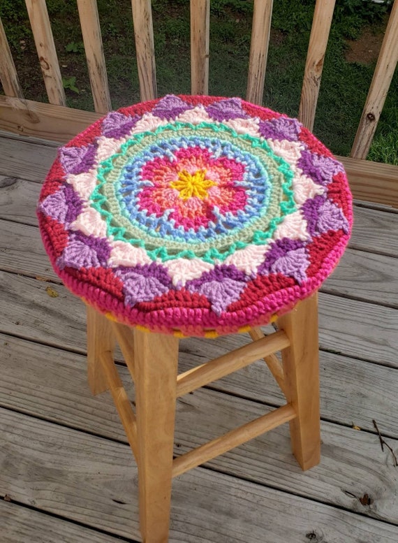 Sophies Garden Crochet Stool Cover Etsy