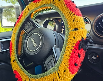 Ladybug Crochet Steering Wheel Cover
