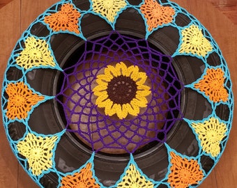 Sunflower & Hearts Crochet Spare Tire Cover