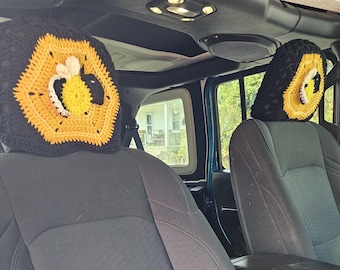 Fundas de reposacabezas de ganchillo con diseño de abeja de miel