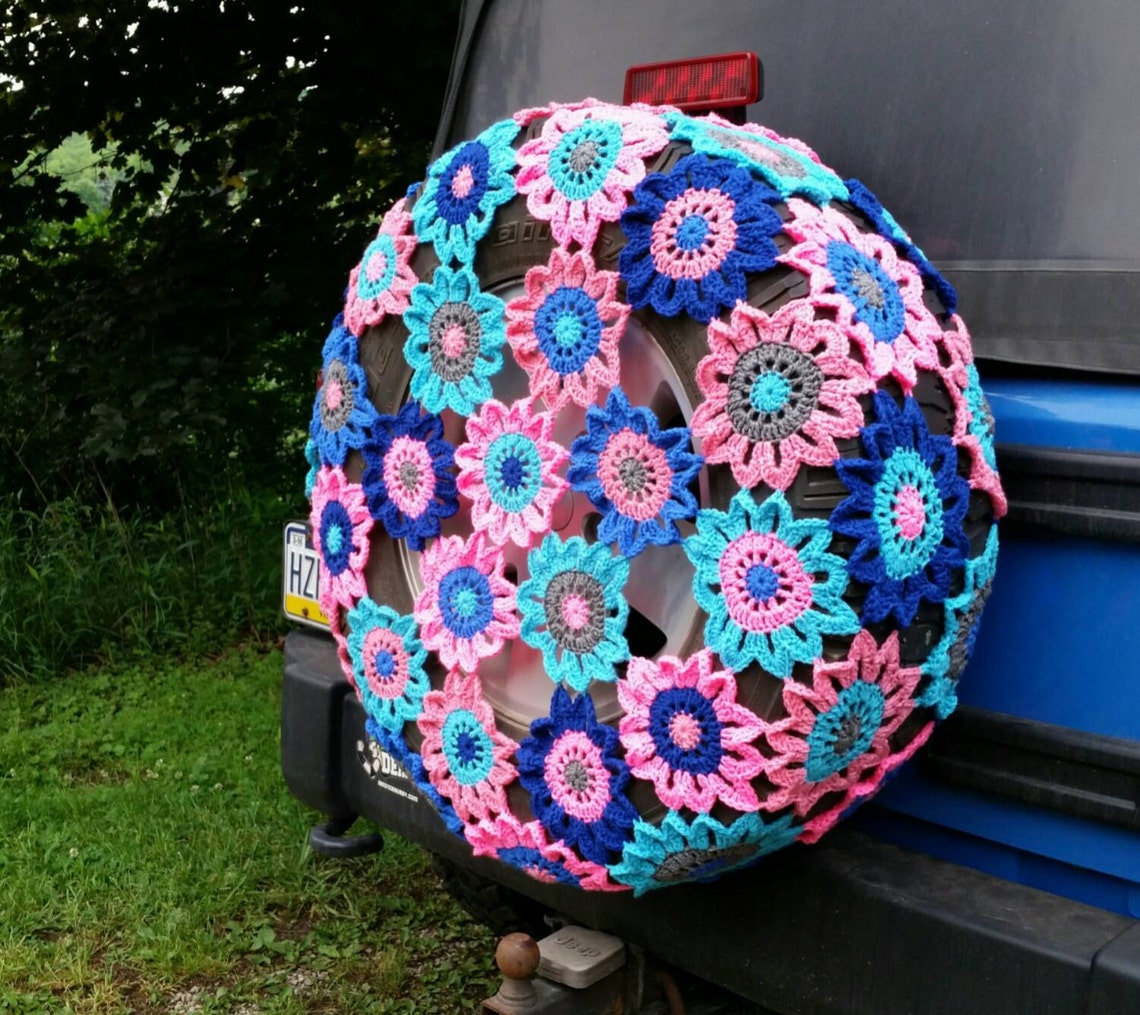 Flower Patch Crochet Spare Tire Cover Etsy