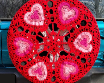 Valentine's Day Hearts Crochet Spare Tire Cover