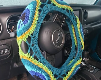 Peacock Feather Crochet Steering Wheel Cover