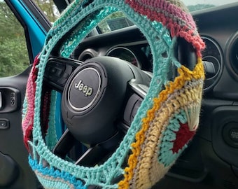 Peacock Feather Crochet Steering Wheel Cover