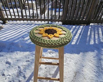 Funda de taburete de ganchillo con diseño de girasol