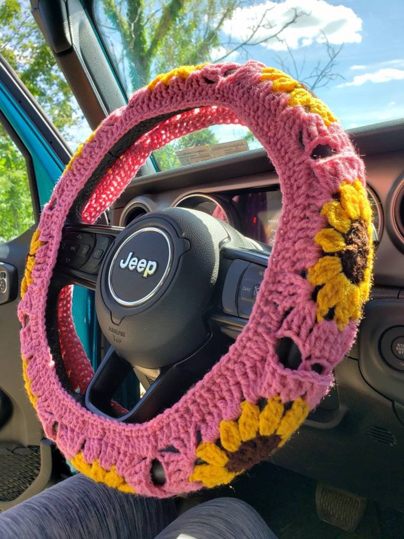 Sunflower Crochet Steering Wheel Cover image 6