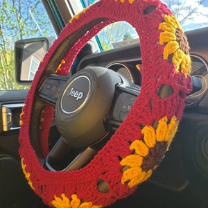 Sunflower Crochet Steering Wheel Cover image 8