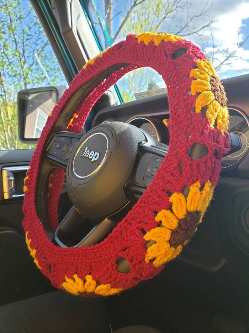 Sunflower Crochet Steering Wheel Cover image 8