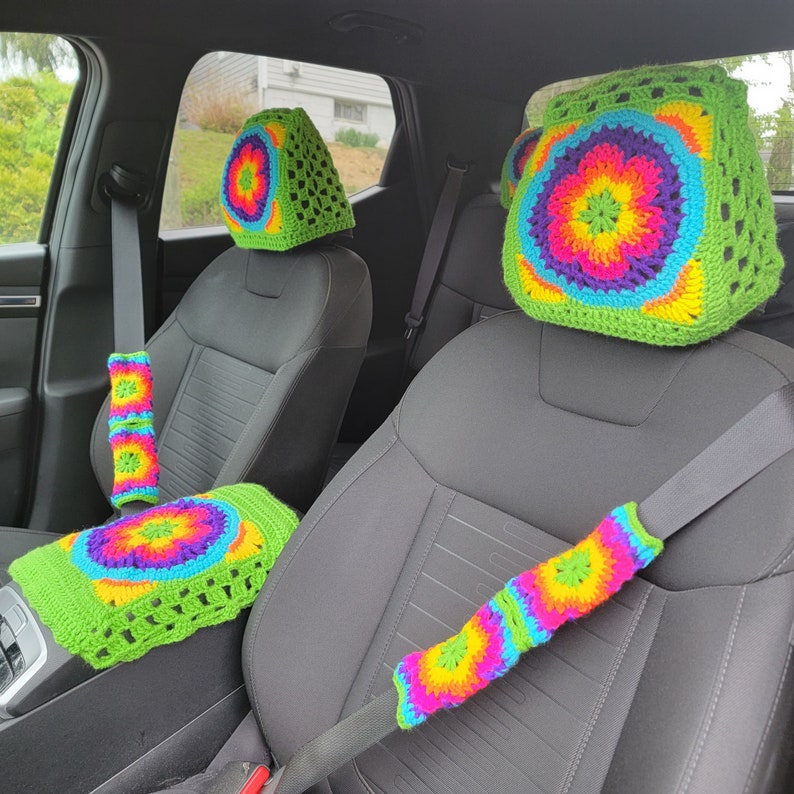 Bright Sophies Garden Crochet Headrest Covers image 7