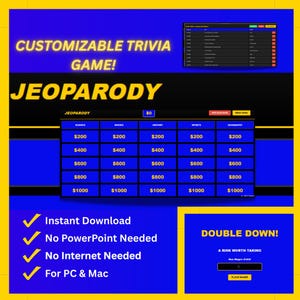 Interactive Trivia Game | Customizable Quiz for Teachers & Classrooms | Virtual Party Game Night HTML | Digital Jeoparody Pro