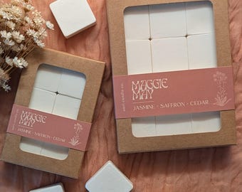 Pastillas de cera aromática de jazmín, azafrán y cedro / Cera de soja y coco natural, fragancia floral para el hogar