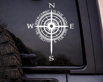 Christian Compass Decal, Compass Decal, Cross Compass Sticker, God Compass Decal, Christian Car Decal Sticker