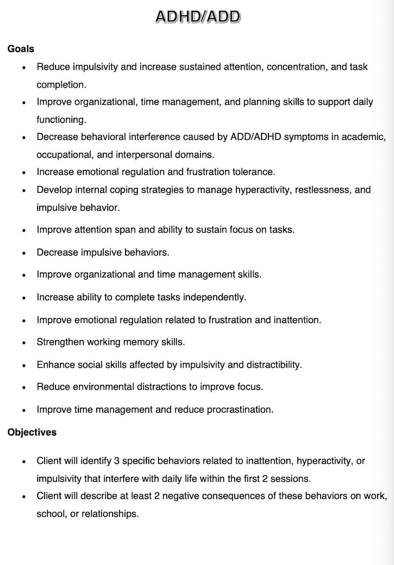 20 Editable Treatment Plans for Therapists | Goals, Objectives ...
