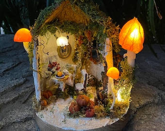 Handmade Magical Fairy House Night Light,Mushroom &Flower Table Lamp,Enchanted Forest Decor,Miniature Cottage,Fantasy Home Decor,Unique Gift