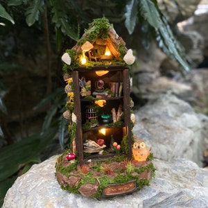 Handmade Miniature Witches Cabinet Glowing Fairy House Fantasy Night Light Miniature Cottage Apothecary Cabinet Witchy Decor Gift For Witch