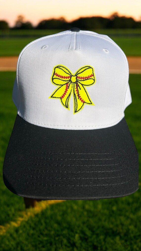 Softball Coquette Bow Embroidered Structured Hat - Etsy display picture 3