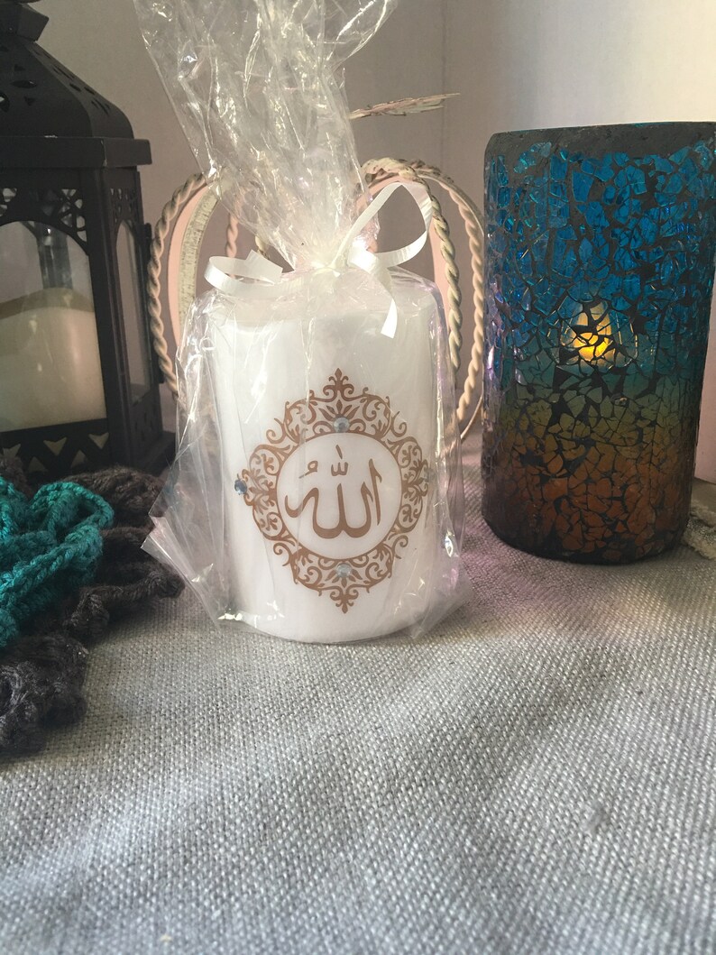 Flameless candle with Allah decal in Arabic copper Etsy