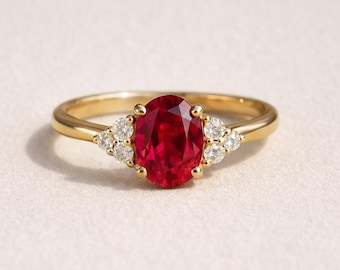 14K Gold Natural Ruby Ring / Genuine Ruby Ring Available in Gold, Rose Gold and White Gold / July Birthstone / Tiny Proposal Ring Jewelry