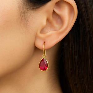 14K/18K Gold Small Teardrop Red Ruby Earrings, July Birthstone Earrings, Bridal Jewelry, Ruby Jewelry Christmas Gifts For Her.