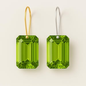 Peridot Dangle Earrings, Statement Earrings, August Birthstone, Green Stone Earrings, Gold or Silver, Rectangle Drops, Peridot Jewelry Gift.