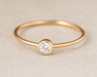 Stacking Ring, Thin Gold Ring, Dainty Ring, Minimalist Ring, Gold Ring, CZ Ring, Sterling Silver Ring, Simple Ring, Delicate Ring, Solitaire