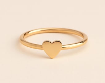 Heart Ring | 18K Gold Dainty Stackable Ring | Simple Gold Ring for Everyday Wear | Gift for Her | Minimalist Gold Heart Jewelry