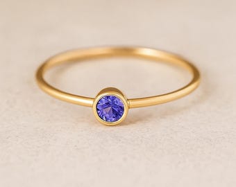 Tanzanite 14k Gold Ring, Minimalist Stacking Ring, December Birthstone Jewelry, Lilac Gemstone, Dainty Art Deco Ring, Handmade for Women