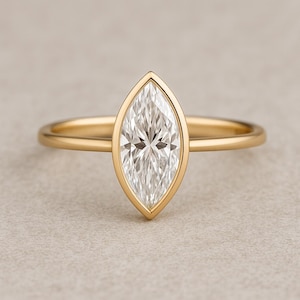 Anillo de compromiso de oro macizo de 14 k con corte marquesa de 2,50 quilates, anillo de bodas solitario de plata, anillo de aniversario, anillo de promesa, regalo para ella