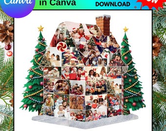 Modello di collage fotografico di una casa di Natale / Ricordo delle vacanze_SKU_053