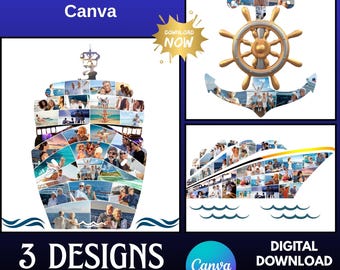 Cruise Vacation Photo Collage Templates | Ship & Anchor Design (Canva Editable, Digital Download)_SKU_042