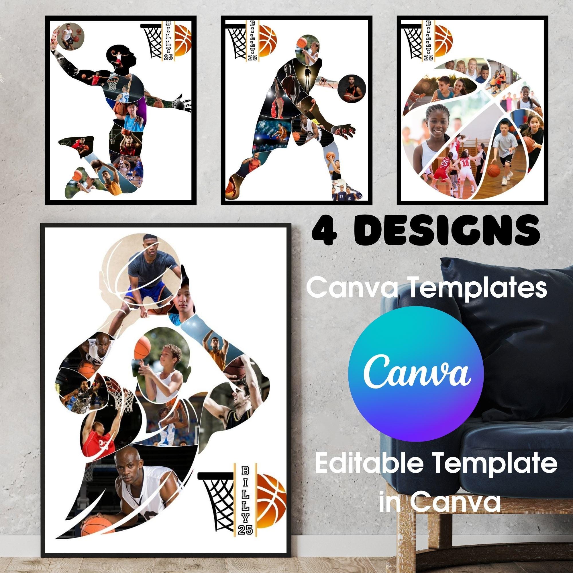 Editable Basketball Canva Frame Template | Sports Photo Collage ...