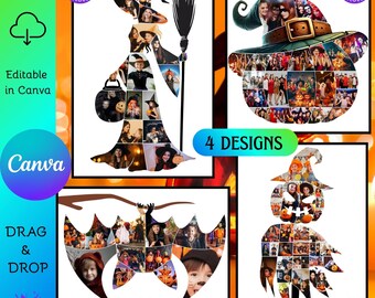 Halloween Photo Collage Templates: Witch, Ghost, Bat, Pumpkin_SKU_087