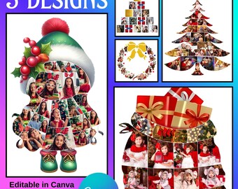 Christmas Photo Collage Templates | 5 Canva Designs (Digital Download)_SKU_049