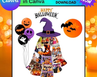 Halloween Ghost Photo Collage Template. Spooky Ghost Frame with Hat_SKU_059
