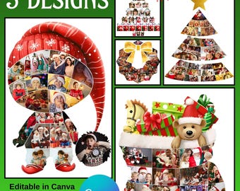 5 Christmas Photo Collage Templates for Canva | Holiday Wall Art (Digital Download)_SKU_048